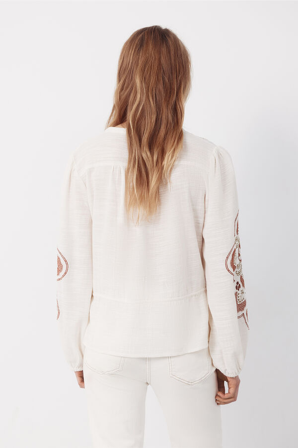 Cortefiel Blusa bordada con cintura ajustable Marfil