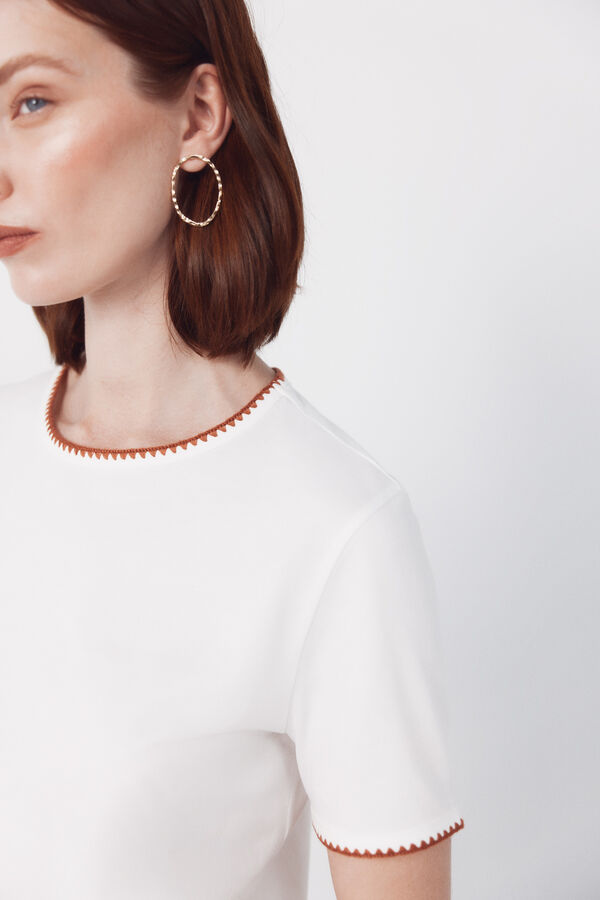 Cortefiel Playera bordada con ribete Blanco