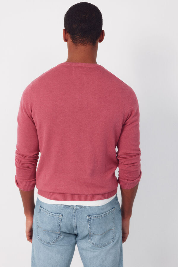 Cortefiel Jersey punto algod&oacute;n cuello pico b&aacute;sico Rosa