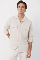 Cortefiel Camisa cuello bowling manga larga Beige