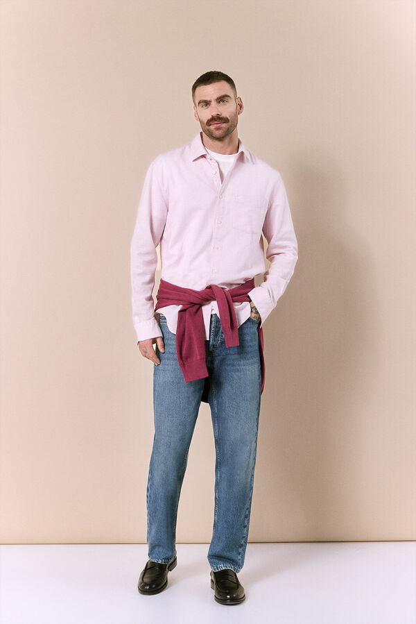 OOTO Camisa algod&oacute;n lino rayas Rosa