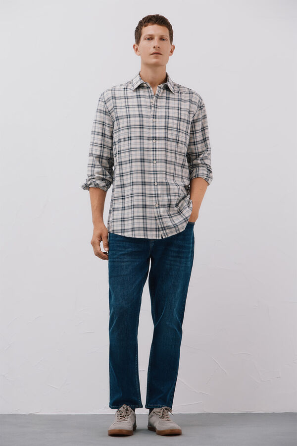 Cortefiel Camisa cuadros Tencel Marfil