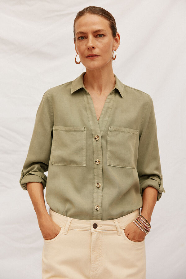 Cortefiel Camisa denim tencel Kaki