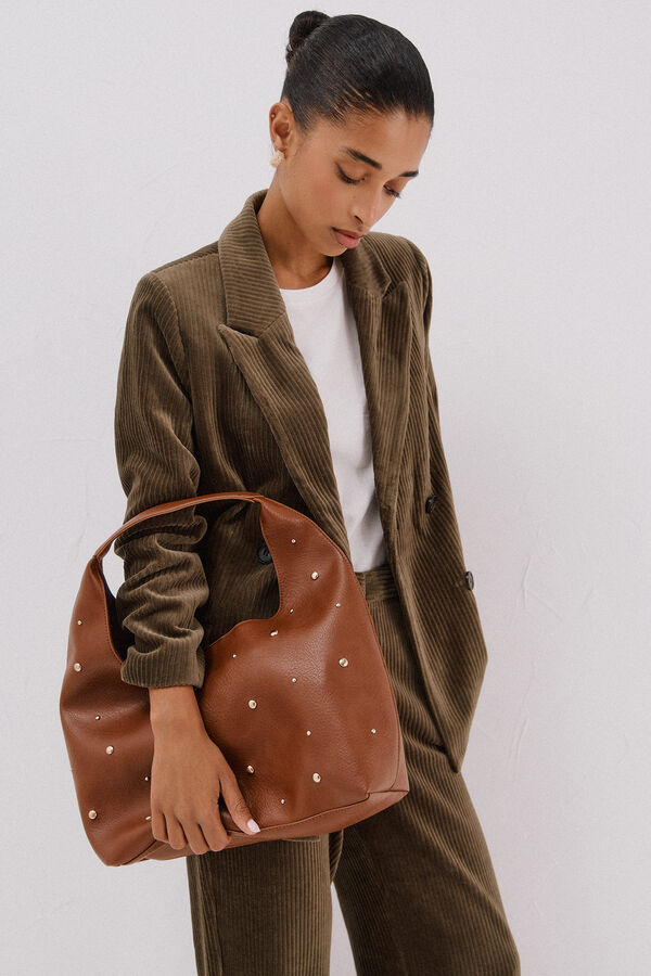 Cortefiel Bolsa hobo con tachuelas Arena