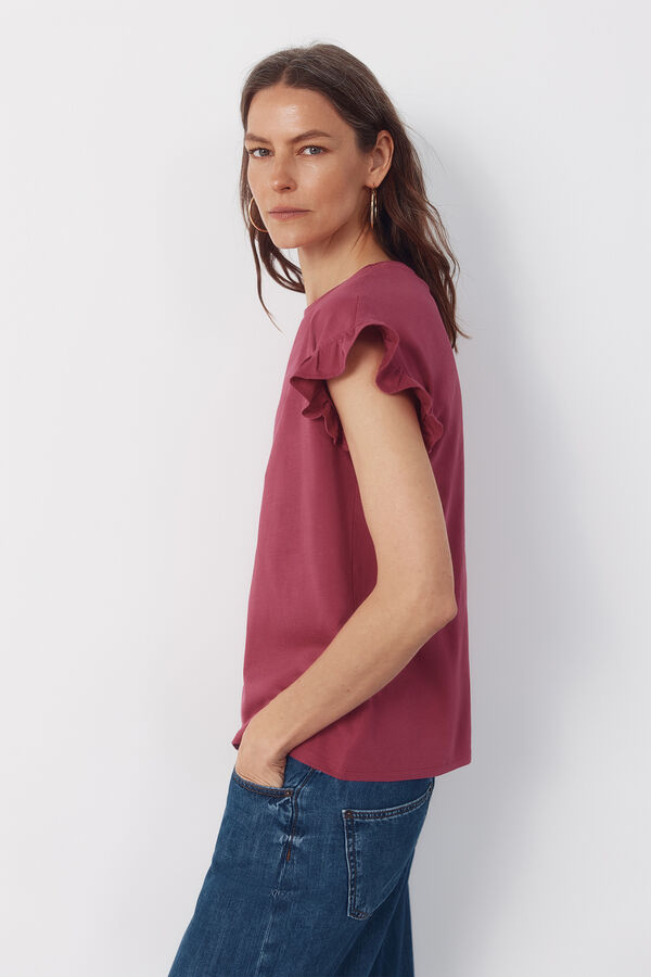 Cortefiel Playera b&aacute;sica con volante Rosa