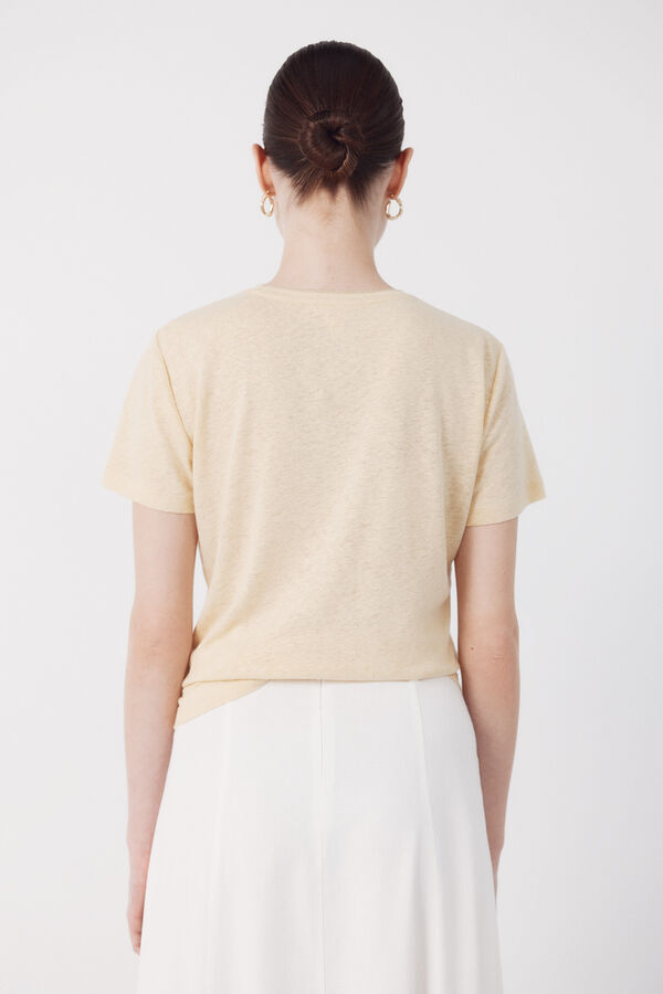 Cortefiel Playera de lino con escote lurex Amarillo