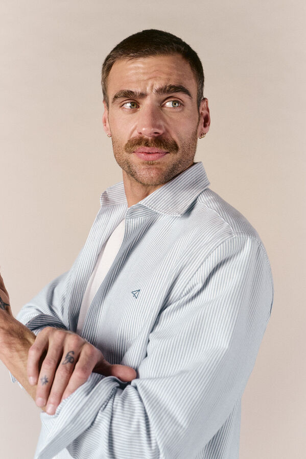 OOTO Camisa oxford raya candela manga larga Azul