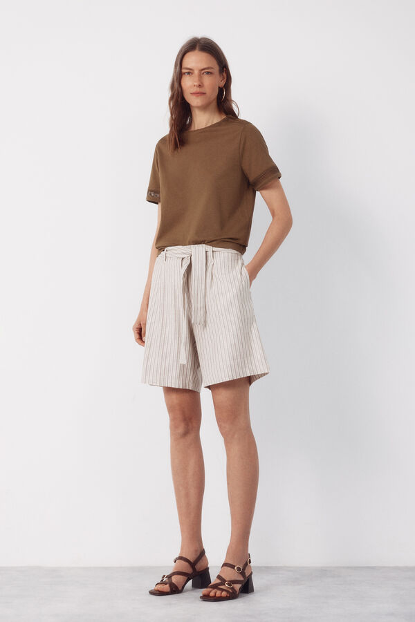 Cortefiel Playera con detalle de vainicas Kaki
