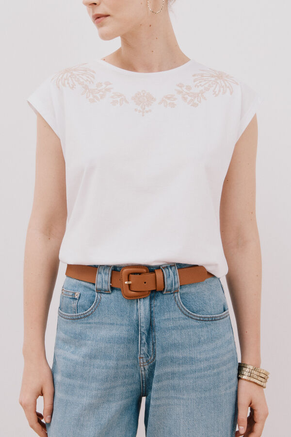 Cortefiel Playera sin mangas estampada y bordada Blanco