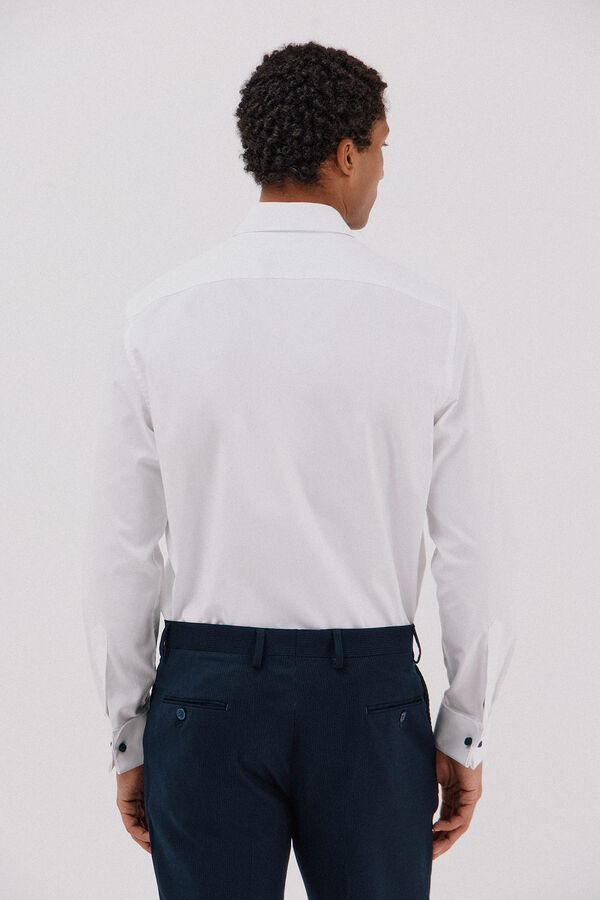 Cortefiel Camisa de vestir de rayas de algod&oacute;n tencel Blanco