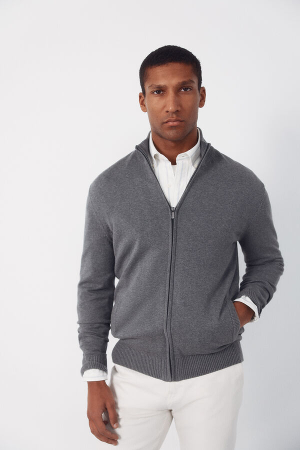 Cortefiel C&aacute;rdigan algod&oacute;n cremallera b&aacute;sico Gris