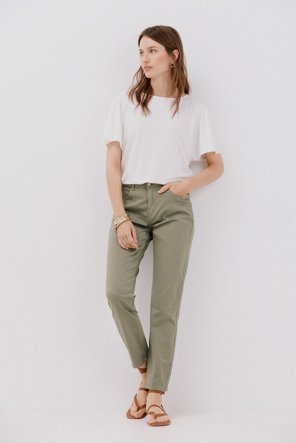 Cortefiel Pantalones pitillo crop color Kaki