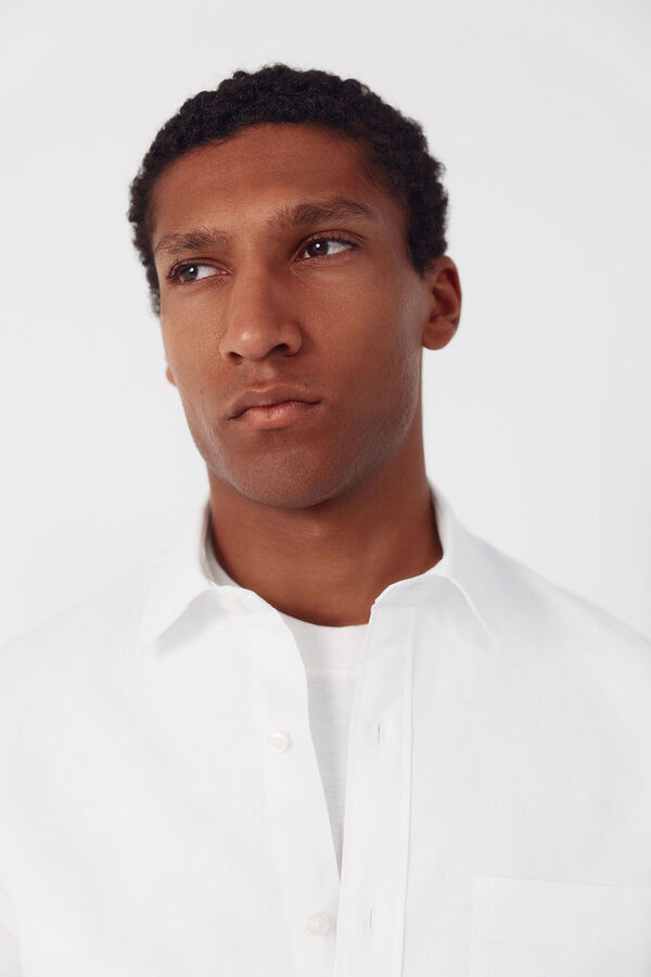 Cortefiel Camisa lino algod&oacute;n liso Blanco