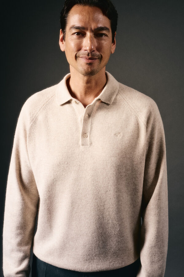 OOTO Jersey cuello polo lana Beige