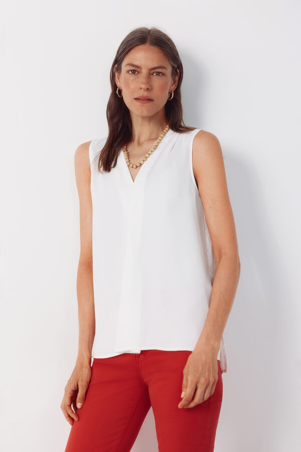 Cortefiel Blusa fluida con pliegues Blanco