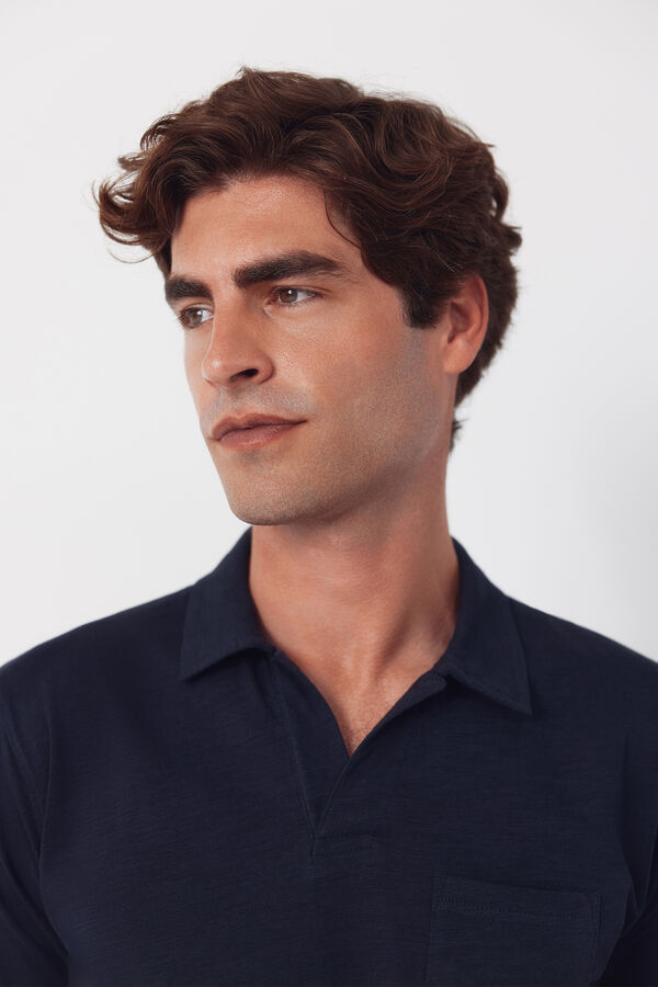 Cortefiel Polo liso slub Azul marino