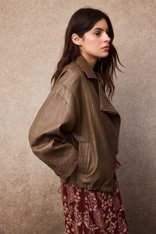 Slowlove Cazadora biker pespuntes Beige