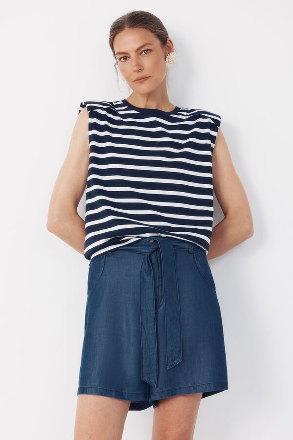 Cortefiel Playera con hombreras Estampado azul