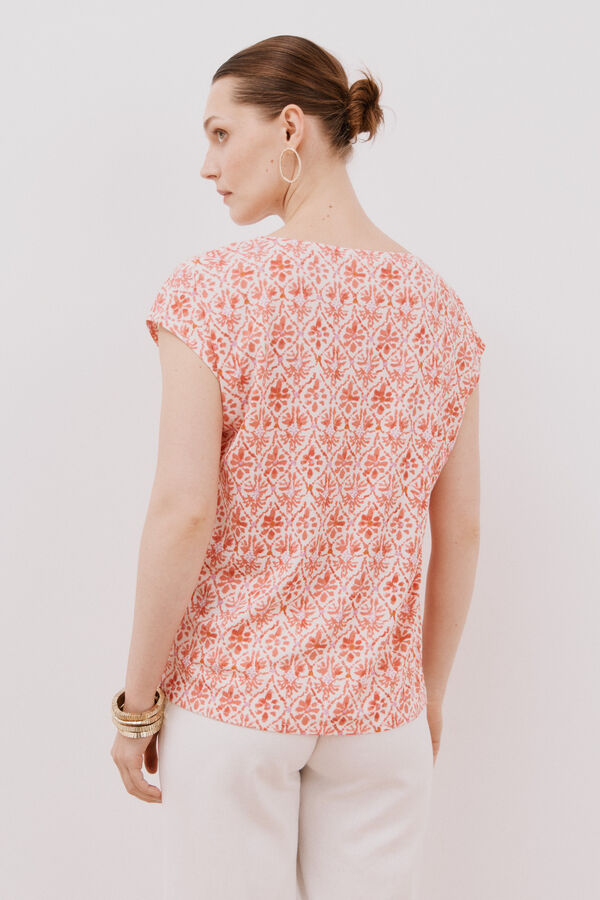 Cortefiel Playera pico con detalle puntilla Estampado gris