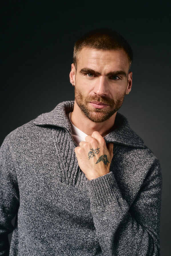 OOTO Jersey cuello polo cremallera algod&oacute;n Gris oscuro