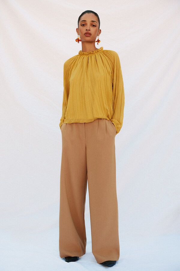 Cortefiel Blusa fluida con frunces Amarillo