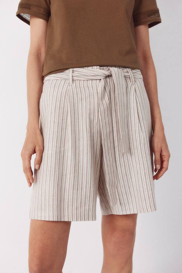 Cortefiel Pantal&oacute;n bermuda de lino Estampado marr&oacute;n