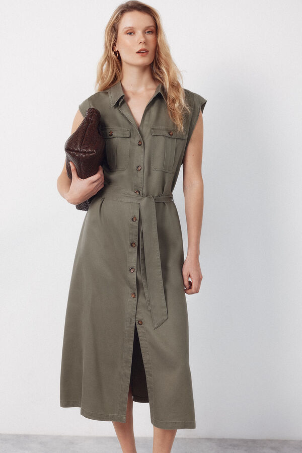 Cortefiel Vestido cargo de tencel Kaki