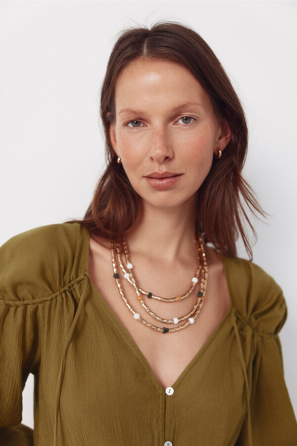 Cortefiel Vestido con cuello en pico y cord&oacute;n Amarillo