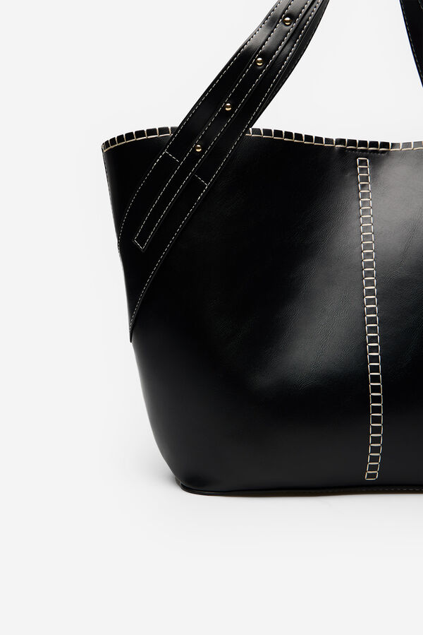 Cortefiel Bolsa de playa con pespuntes Negro