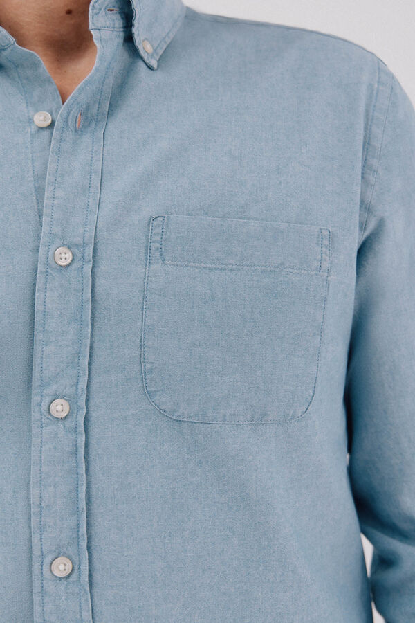 Cortefiel Camisa de mezclilla con bolsillo Azul marino