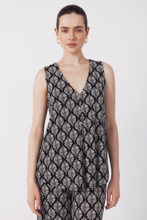 Cortefiel Top largo con pliegues Estampado gris
