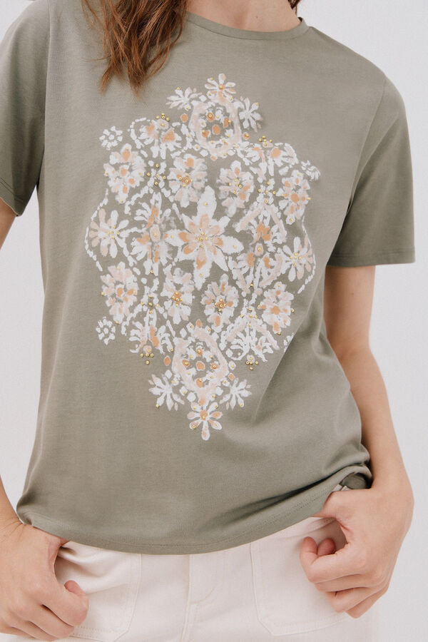 Cortefiel Playera con estampado posicional Kaki