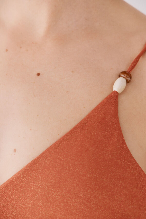 Cortefiel Traje de ba&ntilde;o de tejido lurex con pedrer&iacute;a Naranja