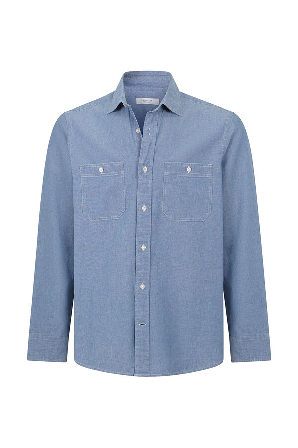 Cortefiel Camisa de mezclilla con dos bolsillos Azul