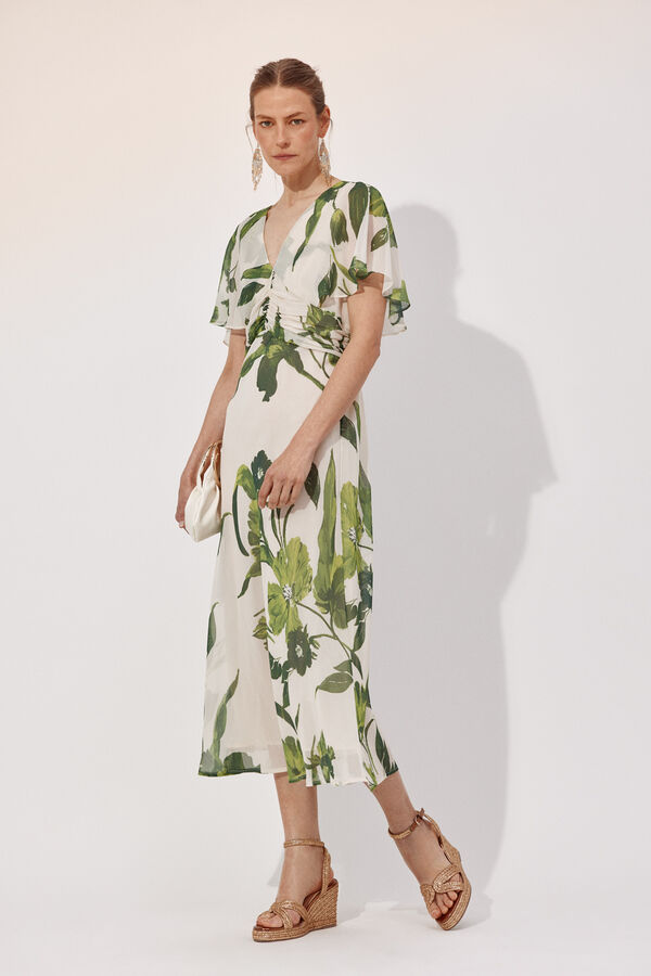 Cortefiel Vestido fluido Estampado blanco