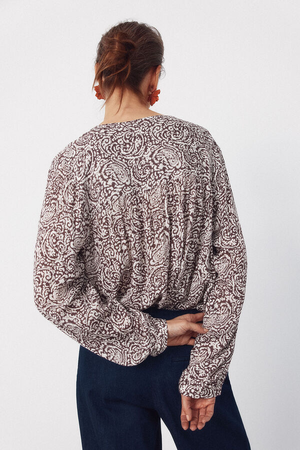 Cortefiel Blusa de cuello redondo Estampado marr&oacute;n