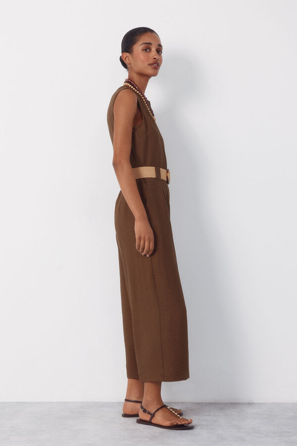 Cortefiel Jumpsuit con cintur&oacute;n Kaki