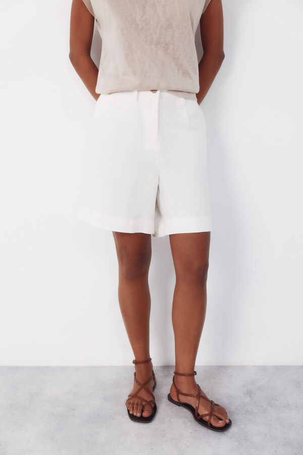 Cortefiel Bermudas de lino lisas Blanco