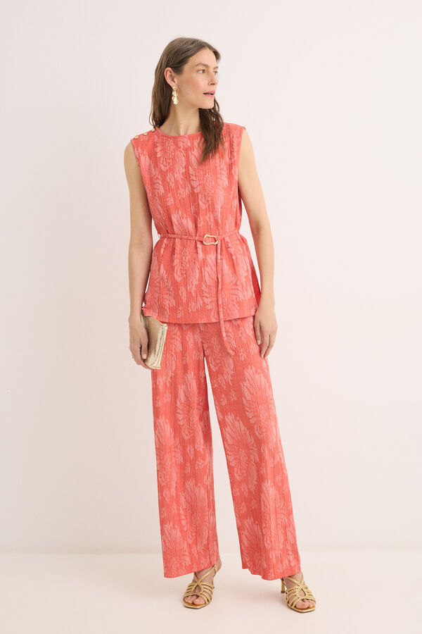 Cortefiel Top jacquard hebilla Coral