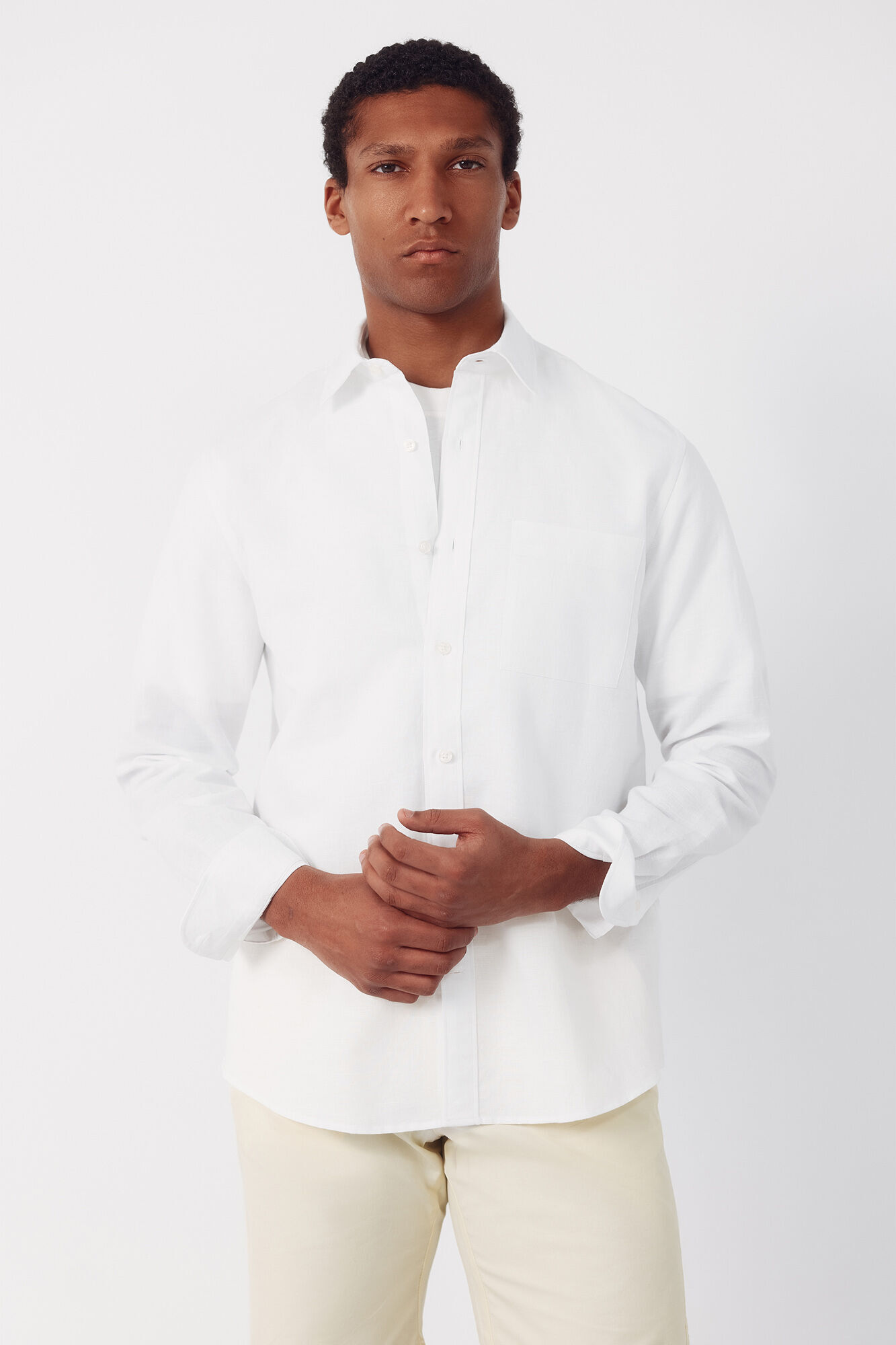 Cortefiel Camisa lino algod&oacute;n liso