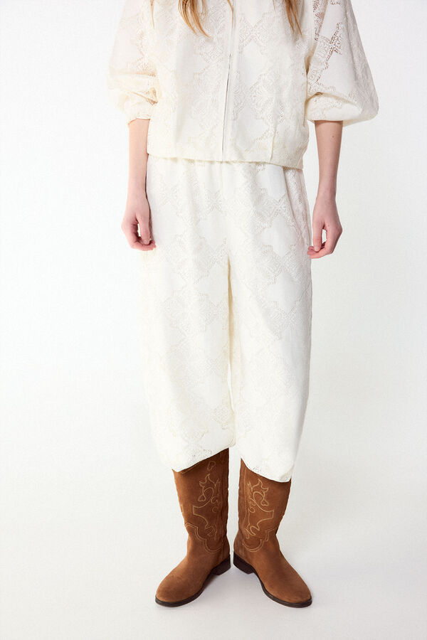 Slowlove Pantal&oacute;n bombacho de encaje Marfil