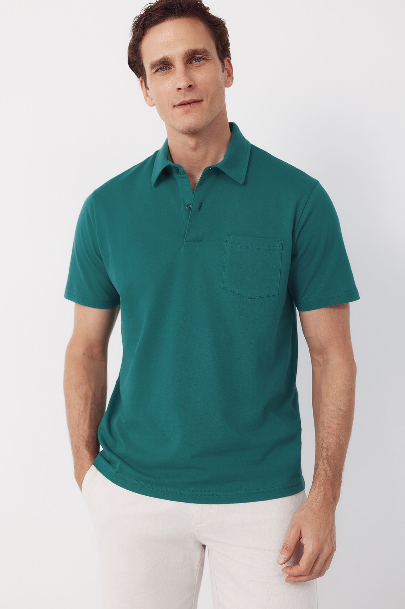 Cortefiel Polo liso bolsillo
