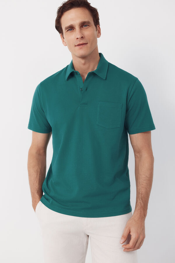 Cortefiel Polo liso bolsillo Verde