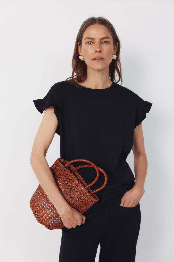 Cortefiel Playera b&aacute;sica con volante Negro