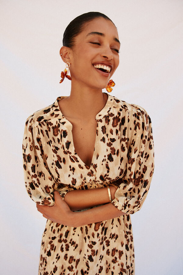 Cortefiel Vestido largo estampado ajustado Multicolor