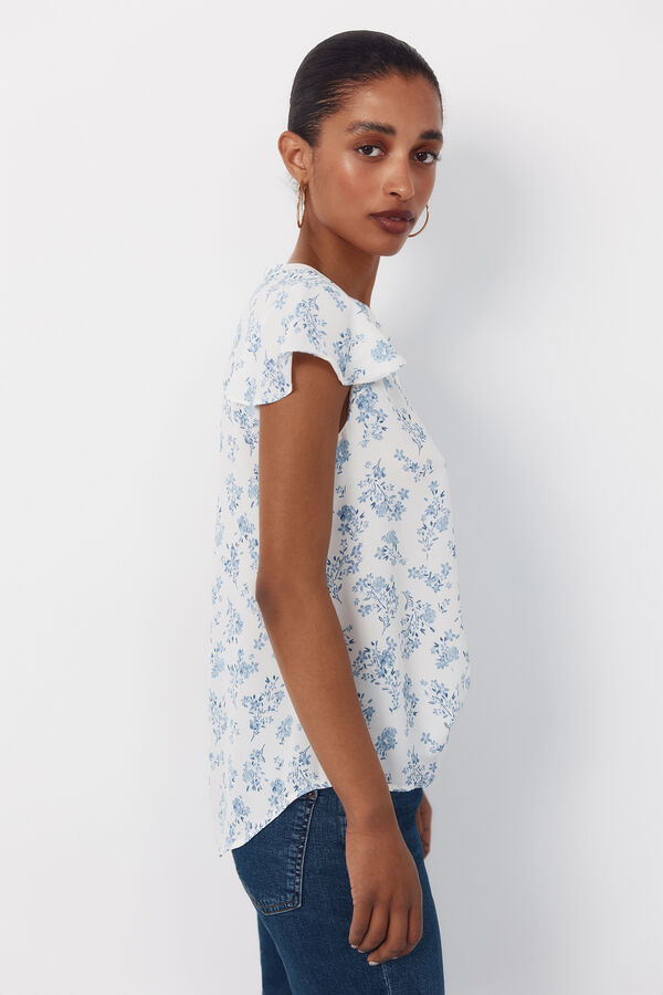 Cortefiel Blusa fluida de manga de vuelo Estampado blanco