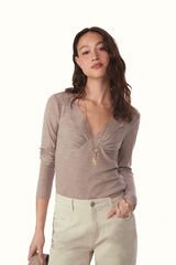 Slowlove Top con estructura y detalle de blonda Marr&oacute;n