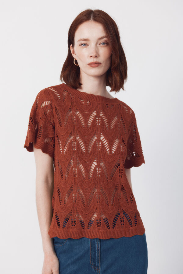 Cortefiel Top de crochet Marr&oacute;n