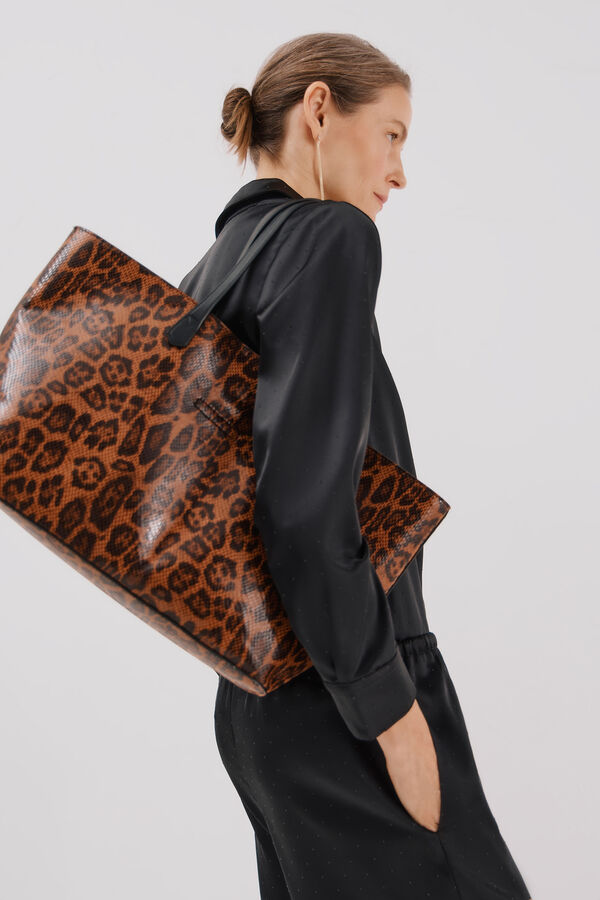 Cortefiel Bolsa shopper estampado de leopardo Estampado marr&oacute;n