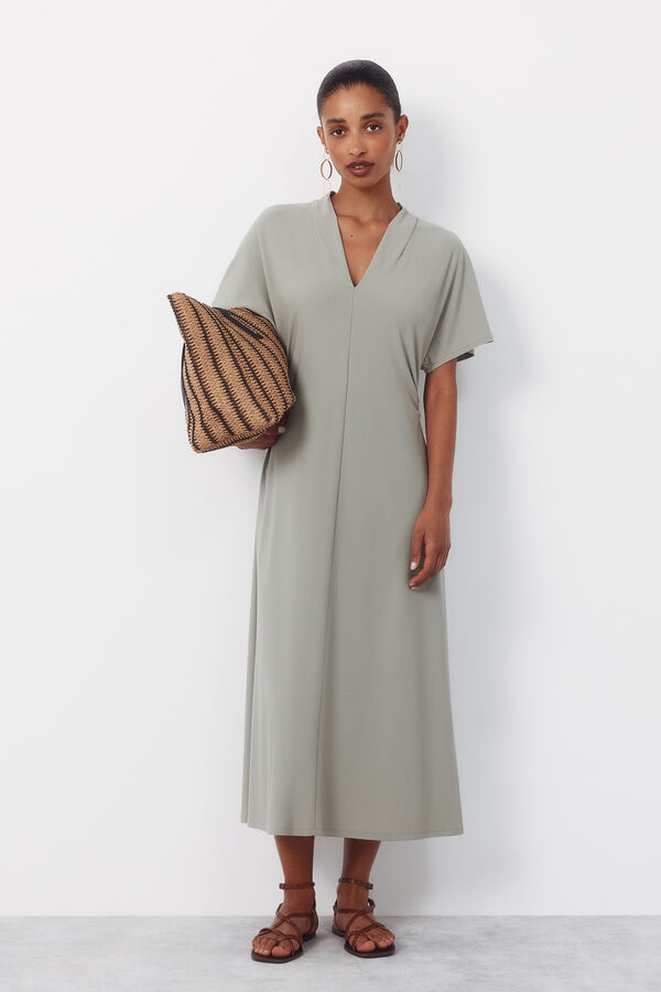 Cortefiel Vestido estampado Kaki